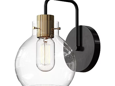 Modern Wall Lamp With Clear Glass Globe Gold Socket And Black Bracket Design 3d model