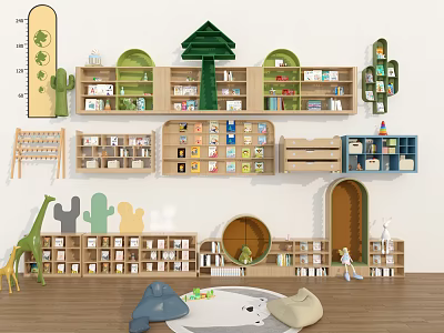 Kindergarten Reading Room Bookshelf Kindergarten Bookcase Towel Rack Bookcase 3d model