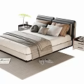 Modern Upholstered Double Bed With Multiple Pillows Throw Blanket Nightstands Table Lamp And Rug 3d model