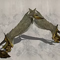 Two Decorative Scimitars with Golden Dragon Head Design against Landscape Painting Style Background