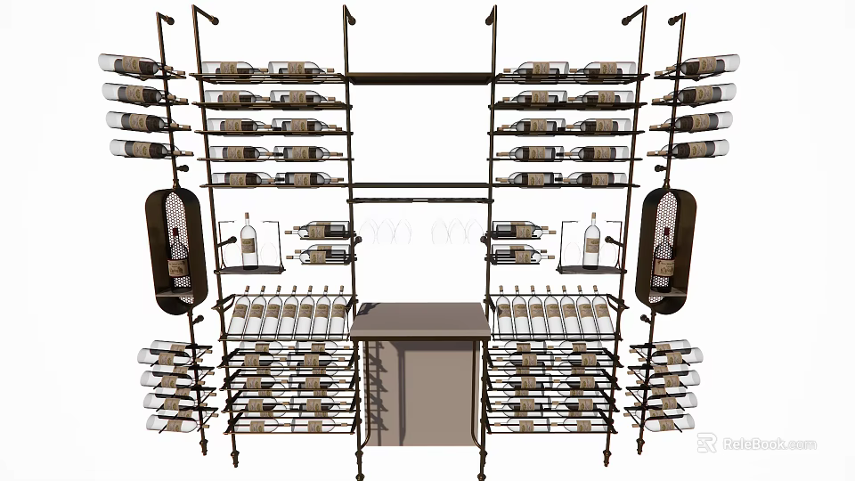 Elegant Wine Cabinet Design With Multiple Bottle Racks Glass Holders And Storage Shelves 3d model 