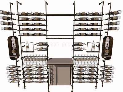 Elegant Wine Cabinet Design With Multiple Bottle Racks Glass Holders And Storage Shelves 3d model