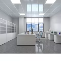 Bright Modern Laboratory Interior Featuring White Lab Tables Chairs Shelves And Windows 3d model