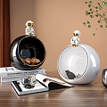 Decorative Ornament Set With Astronaut Figurine Spherical Design Book Watch And Green Plant