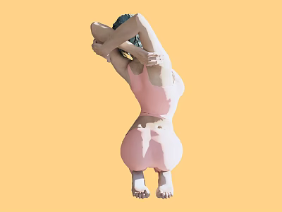 Woman Doing Stretching Exercise In Pink Sportswear Against Orange Background 3d model