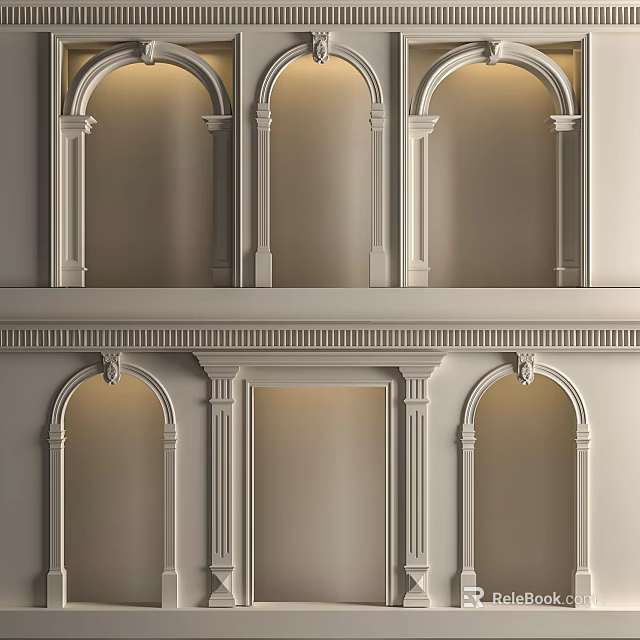 Classical Decorative Arches With Columns And Ornamental Wall Details For Interior Design 3d model 