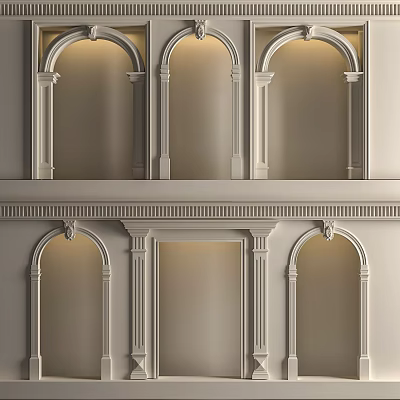 Classical Decorative Arches With Columns And Ornamental Wall Details For Interior Design 3d model