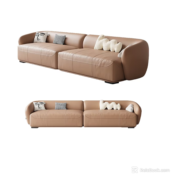 Modern Tan Leather Sectional Sofa With Decorative Pillows And Modern Design Elements 3d model