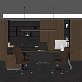 Modern Office Interior Design with Wooden Shelves Large Windows Desk Office Chairs and Computer Monitor