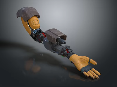 Cyborg Character 3D Model Mechanical Arm With Yellow Hand And Metal Parts 3d model