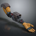 Cyborg Character 3D Model Mechanical Arm With Yellow Hand And Metal Parts