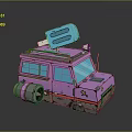 Pink Cartoon Style Van With Blue Object On Roof And Decorative Details