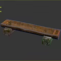 Wooden Long Rectangular Trough Supported By Stone Blocks On Dark Background 3d model