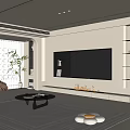 Modern Living Room TV Wall Design With Built In TV Open Shelves And Fireplace