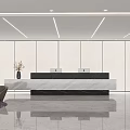 Modern Sleek Marble Office Reception Desk With Spacious Bright Minimalist Company Lobby Interior Design