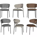 Modern Dining Chairs With Houndstooth And Solid Fabric Upholstery Black Metal Legs 3d model