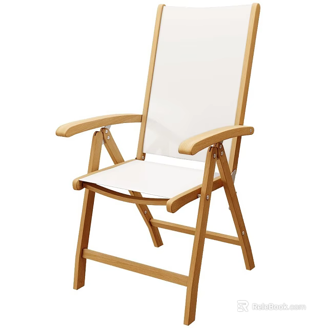 Wooden Frame Armchair With White Mesh Fabric And Folding Design 3d model 
