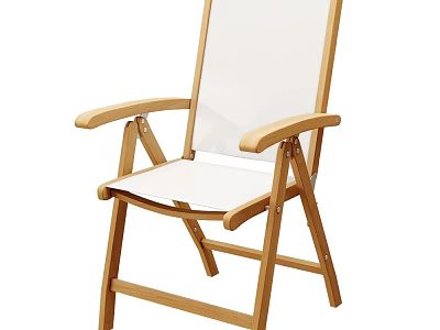 Wooden Frame Armchair With White Mesh Fabric And Folding Design 3d model