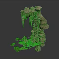 Decorative Cave Like Rock Formation With Hanging Stalactites Layered Rocks And Small Green Plants