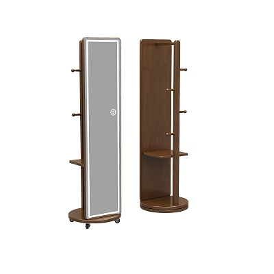 Functional Wooden Wardrobe With Full Length Mirror Hooks Shelves And Wheels 3d model