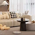 Modern Living Room Interior Design With Beige Sofa Throw Pillows Floor Lamp And White Curtains