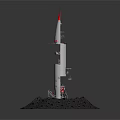 Silver Rocket With Red Tip Standing On Launch Pad For Space Exploration
