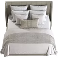 Stylish Bed Interior Design With Light Gray Headboard White Sheets And Multiple Pillows 3d model