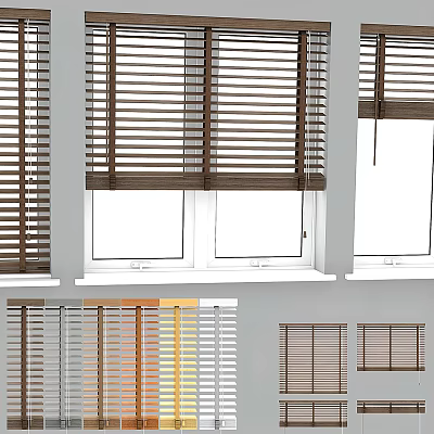 Wooden And Fabric Window Blinds In Various Styles For Home Windows 3d model