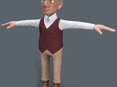 3D Man in White Shirt Maroon Vest Khaki Pants with Arms Outstretched against Gray Background 3d model