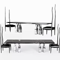 Modern Black Marble Dining Table Set With Slender Backrest Chairs And Transparent Glasses 3d model