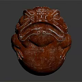 Red Carved Toad Decorative Ornament Set With Intricate Patterns And Shiny Stone Surface 3d model