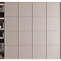 Modern Bookcase with Light Gray Panels Geometric Design and Illuminated Open Shelves Decorative Items