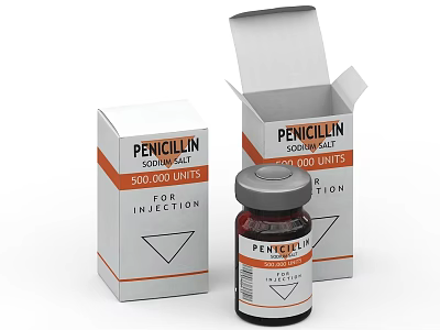 Penicillin Sodium Injection Vial With 500000 Units And Packaging Box For Medical Use 3d model