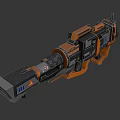 Futuristic Orange And Black Sci Fi Weapon With Mechanical Structure And Giant Barrel