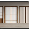 Modern Wooden Sliding Doors With Grid Patterns And Vertical Bars For Interior Partition 3d model