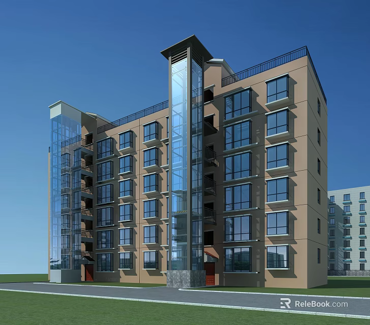 Modern Multistory Apartment Building Exterior With Glass Curtain Walls Brown Facade And Balconies 3d model 