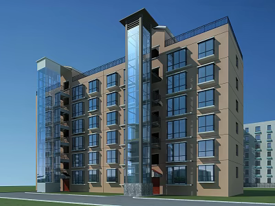 Modern Multistory Apartment Building Exterior With Glass Curtain Walls Brown Facade And Balconies 3d model