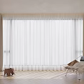 White Sheer Curtains And Beige Thick Drapes In Bright Room With Sunlight Wooden Floor Chair