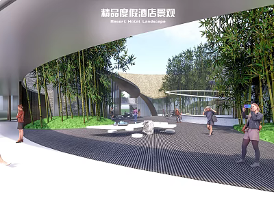 Boutique Resort Garden Landscape With Bamboo Plants Modern Architecture And Leisure Space 3d model