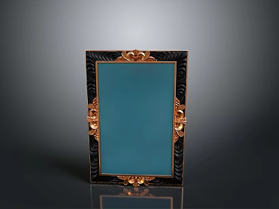 Ornate Photo Frame With Black Border Golden Decorative Accents And Blue Mirror Surface 3d model