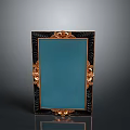 Ornate Photo Frame With Black Border Golden Decorative Accents And Blue Mirror Surface
