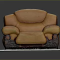 Classic Brown Leather Sofa With Carved Wooden Base And Elegant Armrest Design