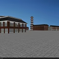 Traditional Commercial Street Featuring Connected Buildings Classic Roofs And Tower Structures 3d model