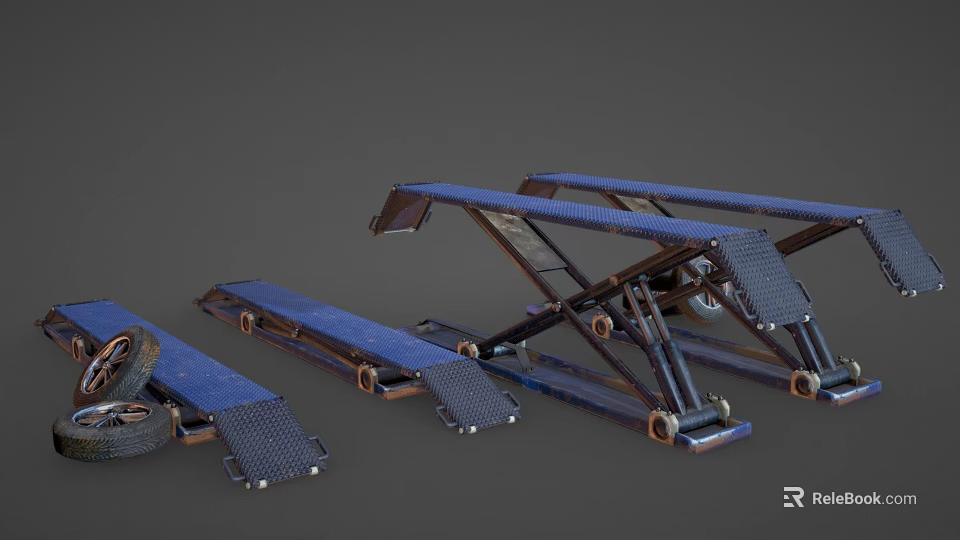 Industrial Equipment Hydraulic Scissor Lifts With Blue Platform Surface Metal Frame And Wheels 3d model 