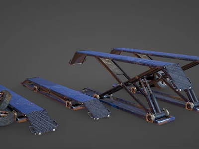 Industrial Equipment Hydraulic Scissor Lifts With Blue Platform Surface Metal Frame And Wheels 3d model
