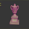 Ornate Carved Stone Vase With Decorative Handles On Two Tiered Square Pedestal Base