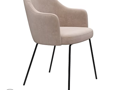 Modern Beige Upholstered Single Chair With Armrest And Black Metal Legs 3d model
