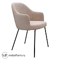 Modern Beige Upholstered Single Chair With Armrest And Black Metal Legs
