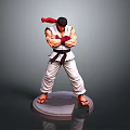 Martial Arts Man With Crossed Arms Red Headband Black Belt White Outfit On Gray Stand