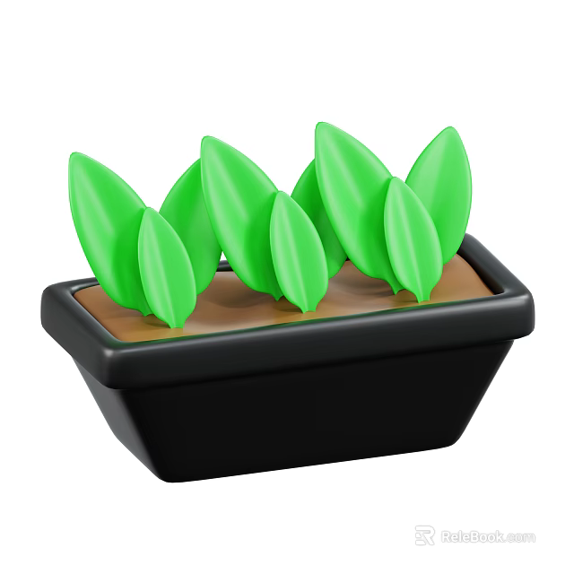 Green Leafy Indoor Plant with Smooth Leaves in Black Rectangular Planter 3d model